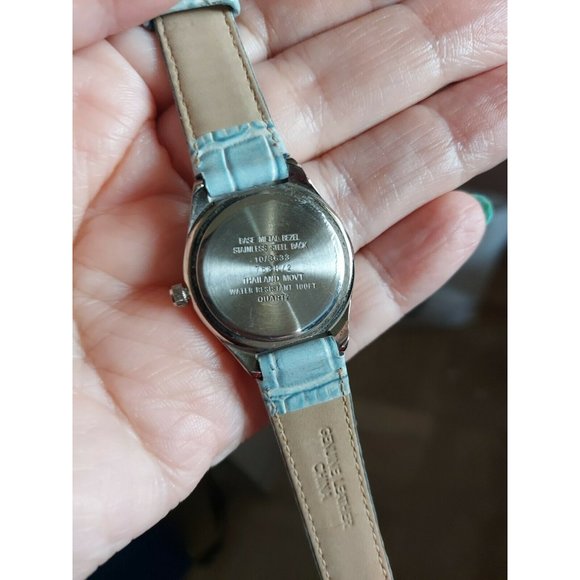 ANNE KLEIN II PEARL DIAL CRYSTAL BEZEL QUARTZ WATCH 10/3633 Blue Leather Band - Picture 8 of 8